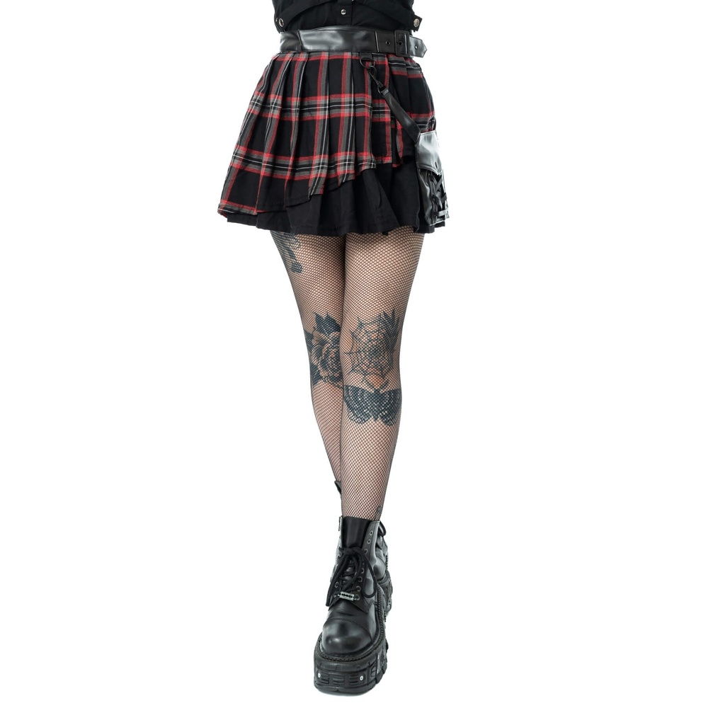 Poizen Industries - Phantom Highlander Black Tartan Short skirt - Black/Black